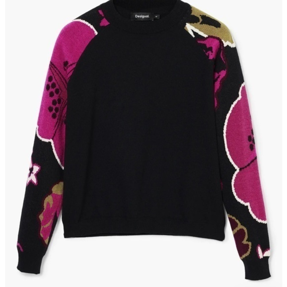 Desigual Floral Black and Pink Women's Sweater Size Medium